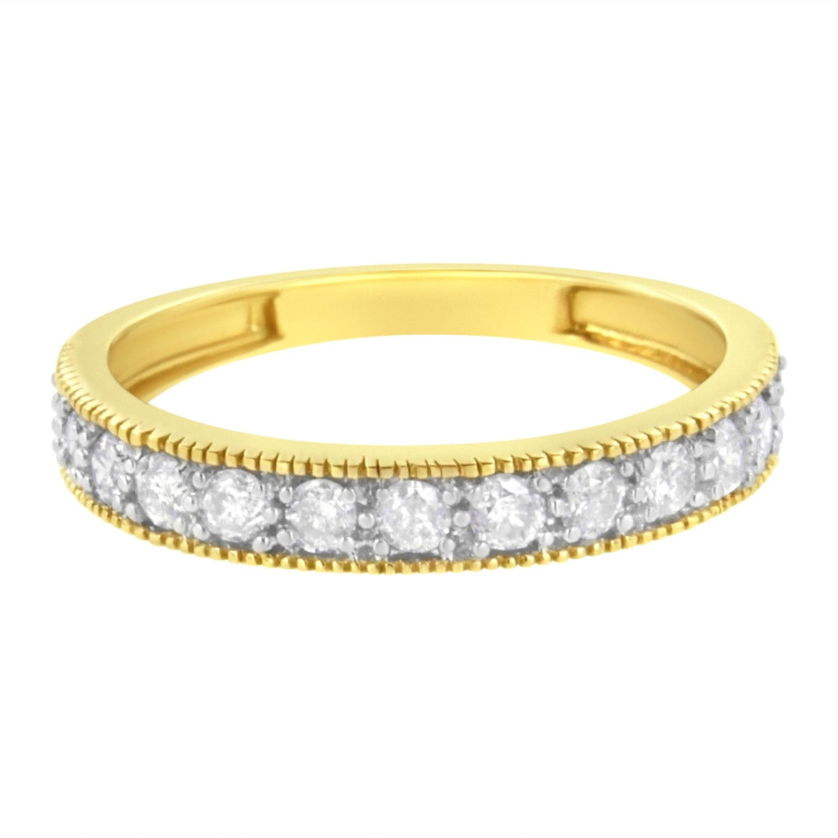 IGI Certified 1/2 Cttw Diamond 10K Yellow Gold Prong Set Beaded Milgrain Band Style Ring (J-K Color, I2-I3 Clarity) - Size 7 - LinkagejewelrydesignLinkagejewelrydesign