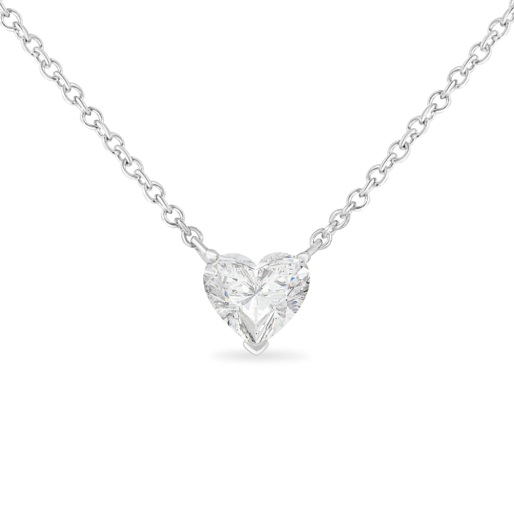 IGI Certified 14k White Gold 1/2 cttw Lab Grown Heart Shape Diamond Solitaire 18" Pendant Necklace (E - F Color, SI1 - SI2 Clarity) - LinkagejewelrydesignLinkagejewelrydesign