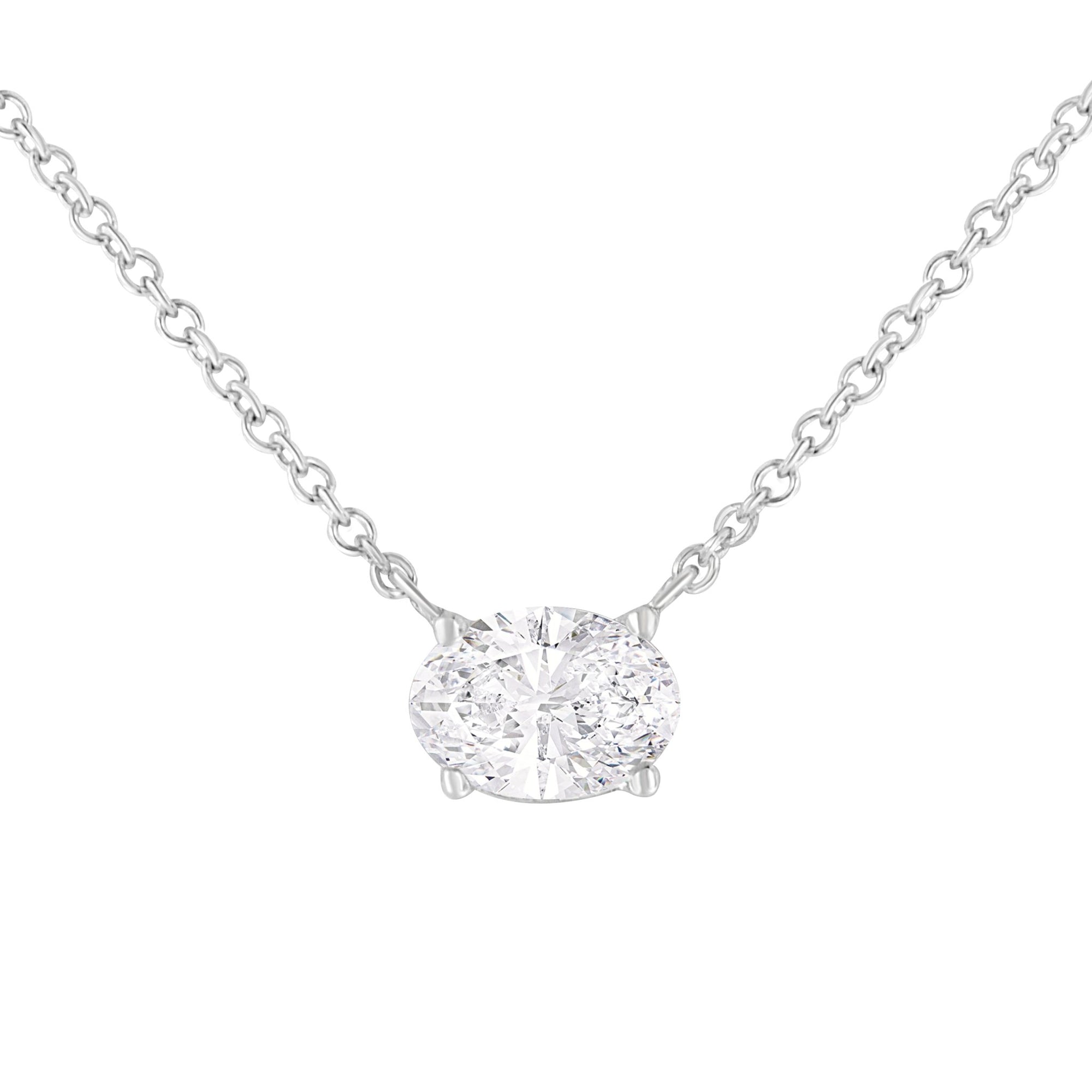 IGI Certified 14k White Gold 1/2 cttw Lab Grown Oval Shape Solitaire Diamond East West 18" Pendant Necklace (E-F Color, VS1-VS2 Clarity) - LinkagejewelrydesignLinkagejewelrydesign