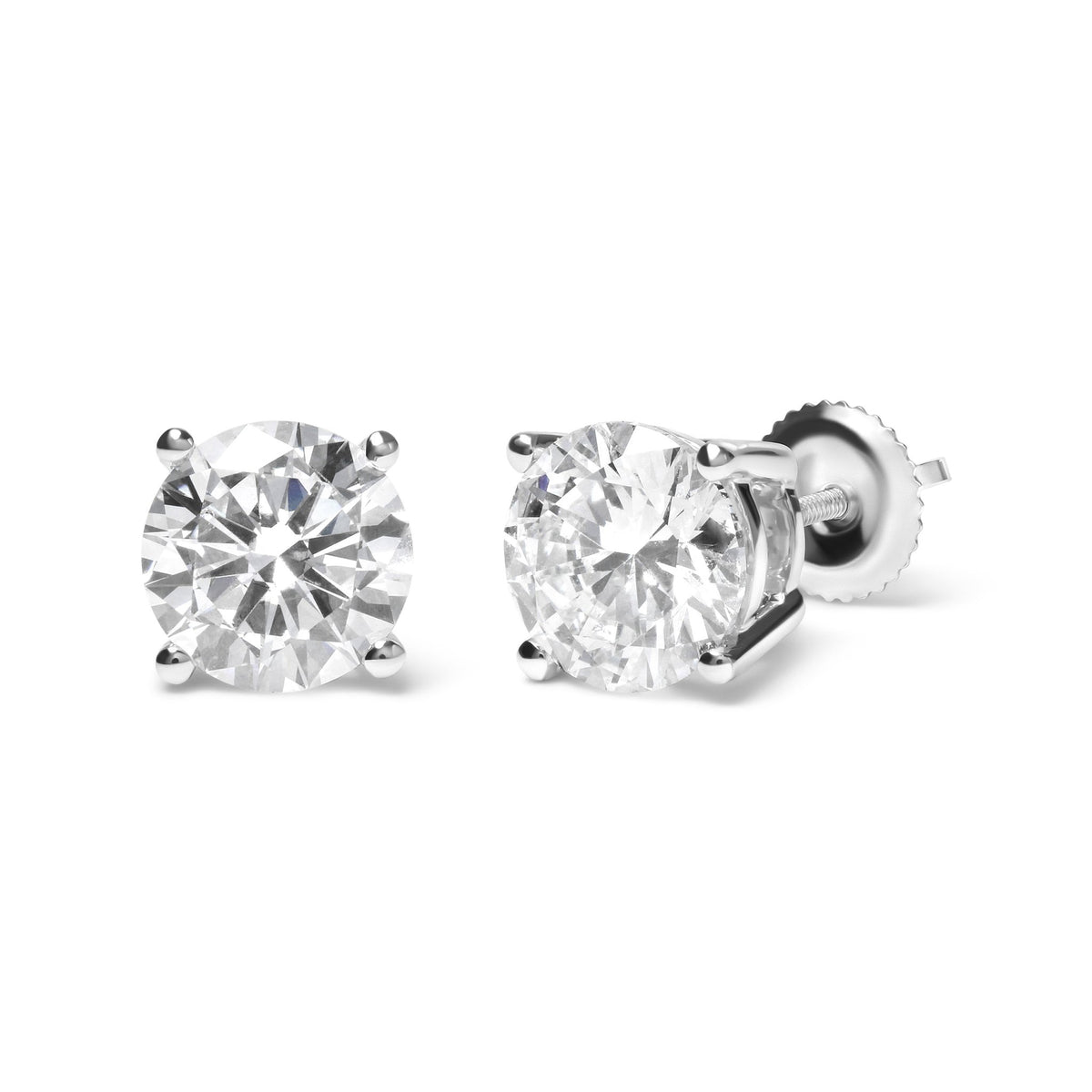 IGI Certified 14K White Gold 5.00 Cttw Round Brilliant-Cut Lab Grown Diamond Classic 4-Prong Stud Earrings with Screw Backs (F-G Color, SI1 Clarity) - LinkagejewelrydesignLinkagejewelrydesign