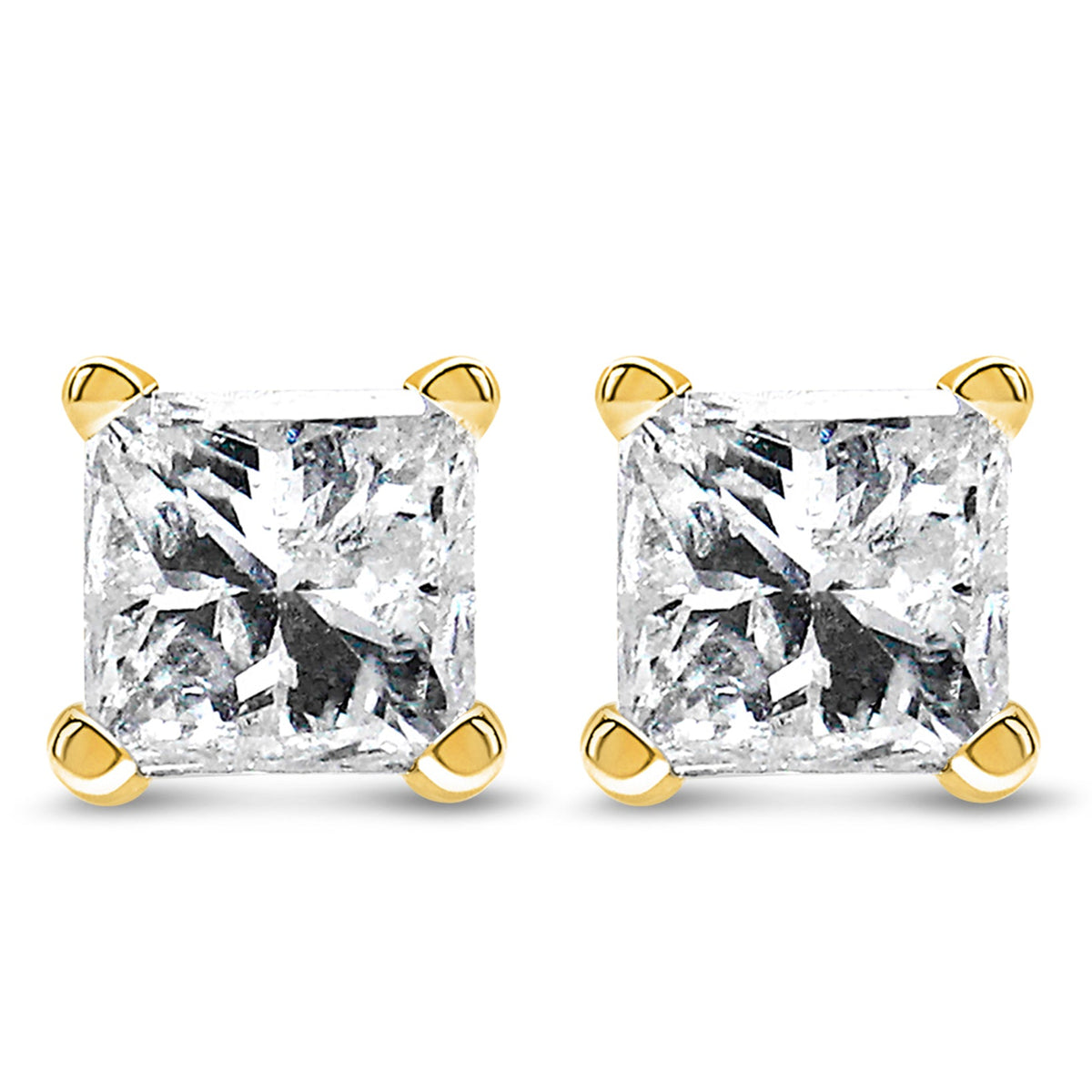 IGI Certified 14K Yellow Gold 1.00 Cttw Princess - Cut Square Diamond 4 - Prong Solitaire Stud Earrings (I - J Color, VS1 - VS2 Clarity) - LinkagejewelrydesignLinkagejewelrydesign