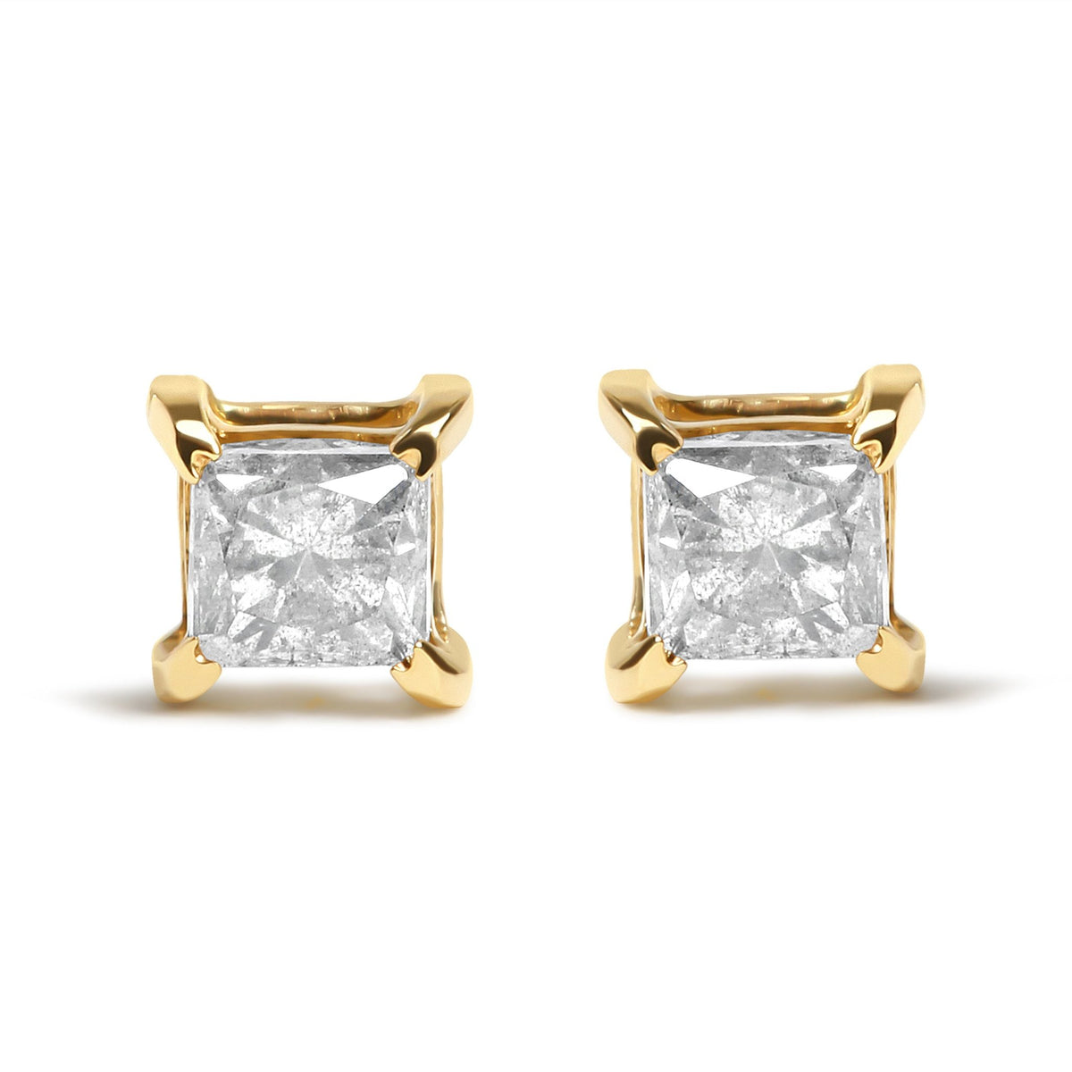 IGI Certified 14K Yellow Gold 5/8 Cttw Princess Diamond 4 - Prong Classic Stud Earrings (K - L Color, SI2 - I1 Clarity) - LinkagejewelrydesignLinkagejewelrydesign