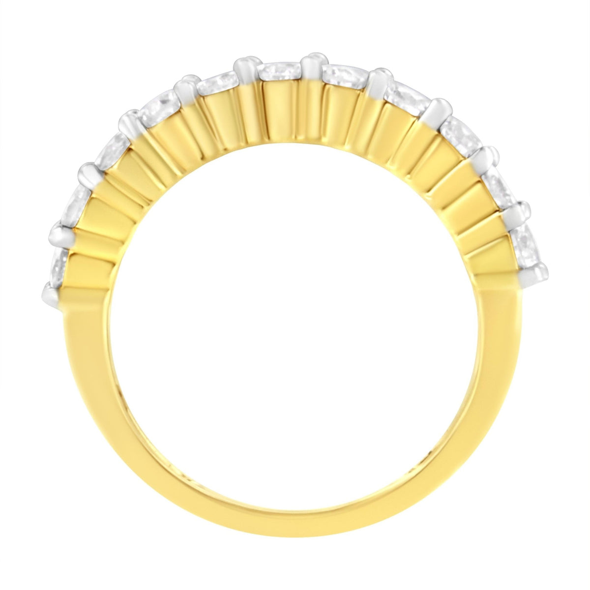 IGI Certified 14K Yellow Gold Plated .925 Sterling Silver 1.0 cttw Shared Prong Set Brilliant Round-Cut Diamond 11 Stone Band Ring (J-K Color, SI1-SI2 Clarity) - Size 8 - LinkagejewelrydesignLinkagejewelrydesign