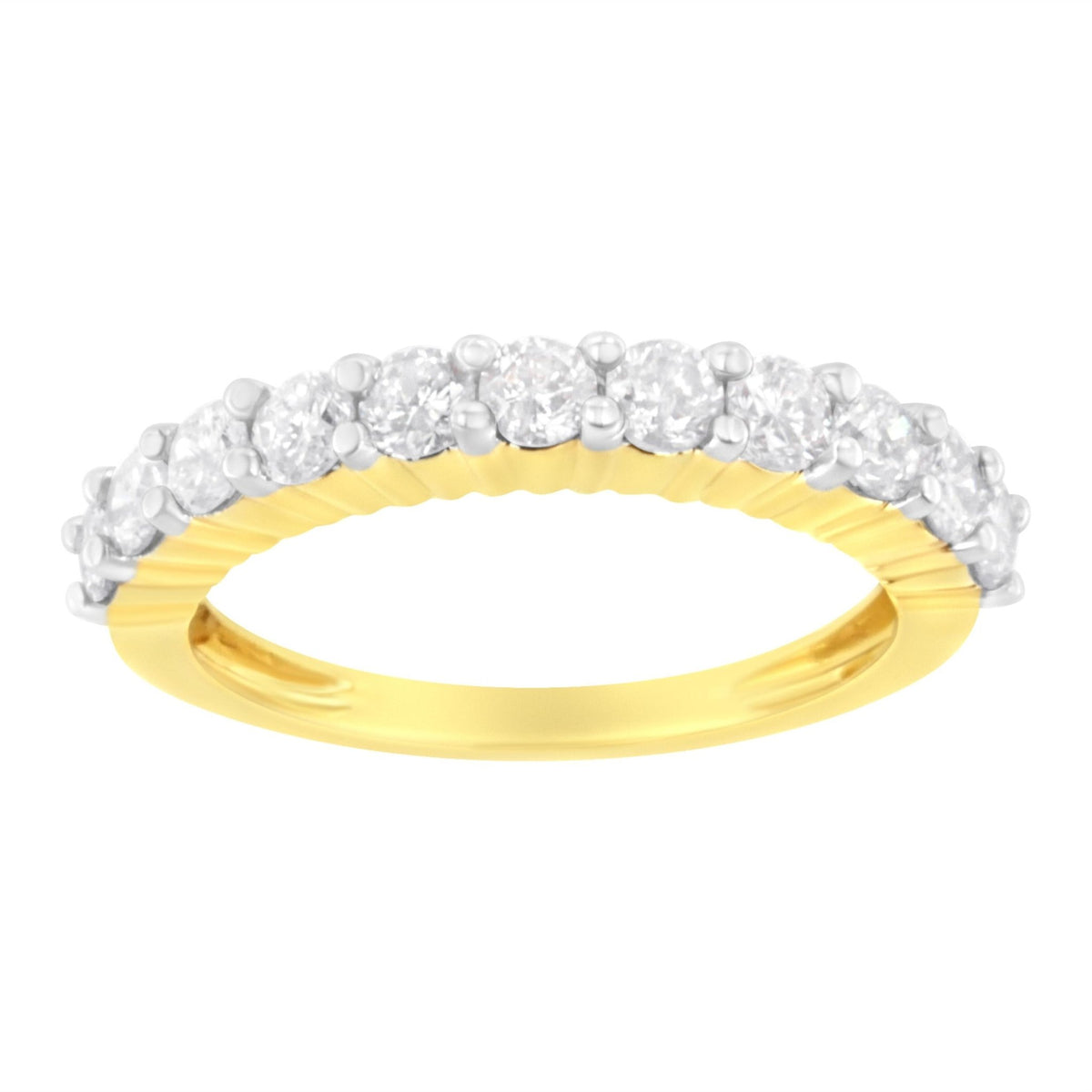IGI Certified 14K Yellow Gold Plated .925 Sterling Silver 1.0 cttw Shared Prong Set Brilliant Round-Cut Diamond 11 Stone Band Ring (J-K Color, SI1-SI2 Clarity) - Size 8 - LinkagejewelrydesignLinkagejewelrydesign