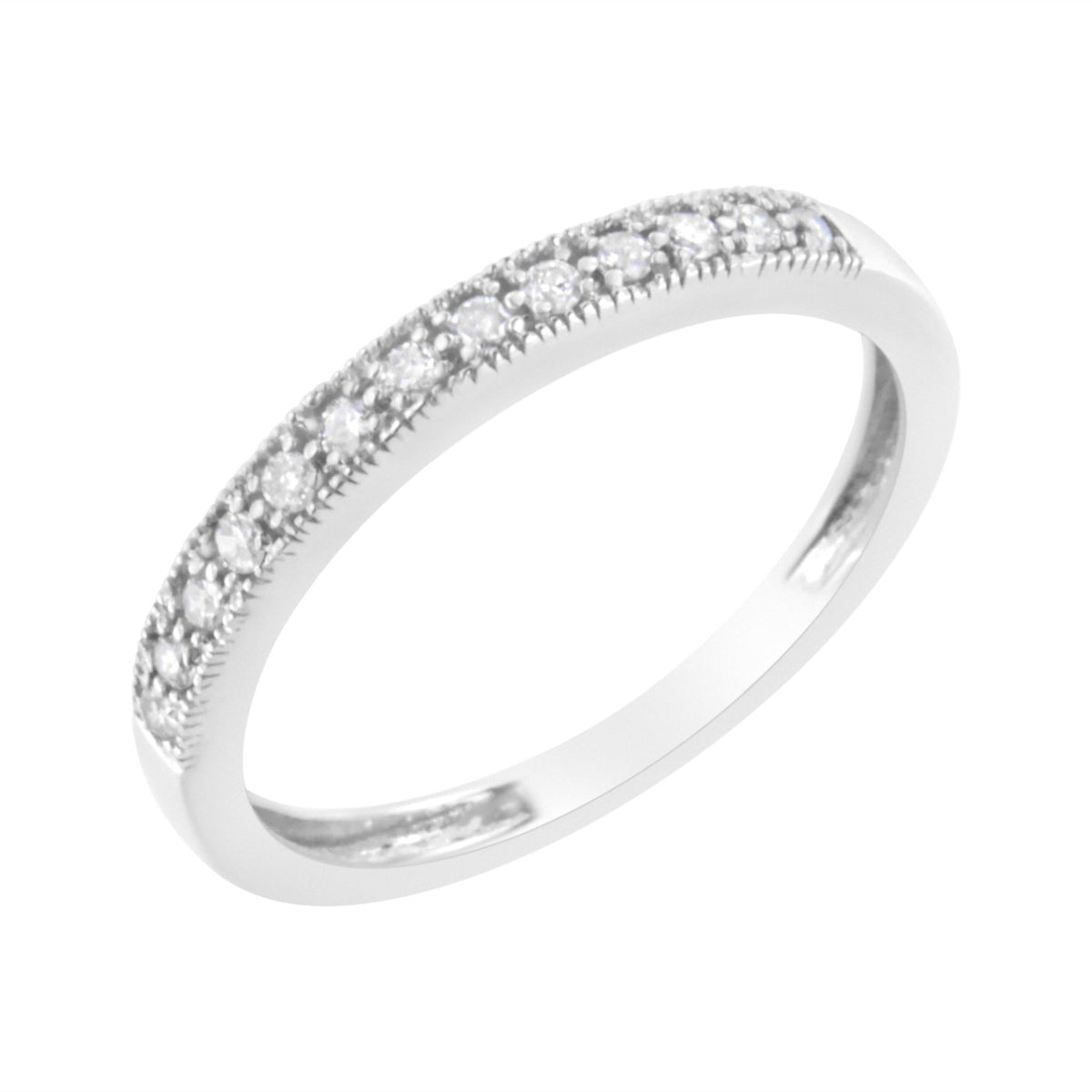 IGI Certified 1/7 Cttw Diamond 10K White Gold Prong Set Beaded Milgrain Band Style Ring (I-J Color, I2-I3 Clarity) - Size 7 - LinkagejewelrydesignLinkagejewelrydesign