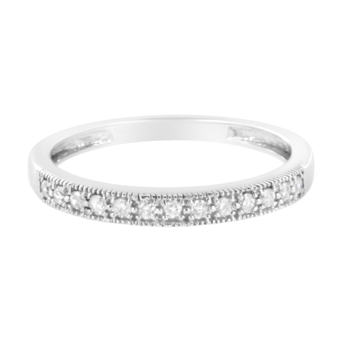IGI Certified 1/7 Cttw Diamond 10K White Gold Prong Set Beaded Milgrain Band Style Ring (I-J Color, I2-I3 Clarity) - Size 7 - LinkagejewelrydesignLinkagejewelrydesign