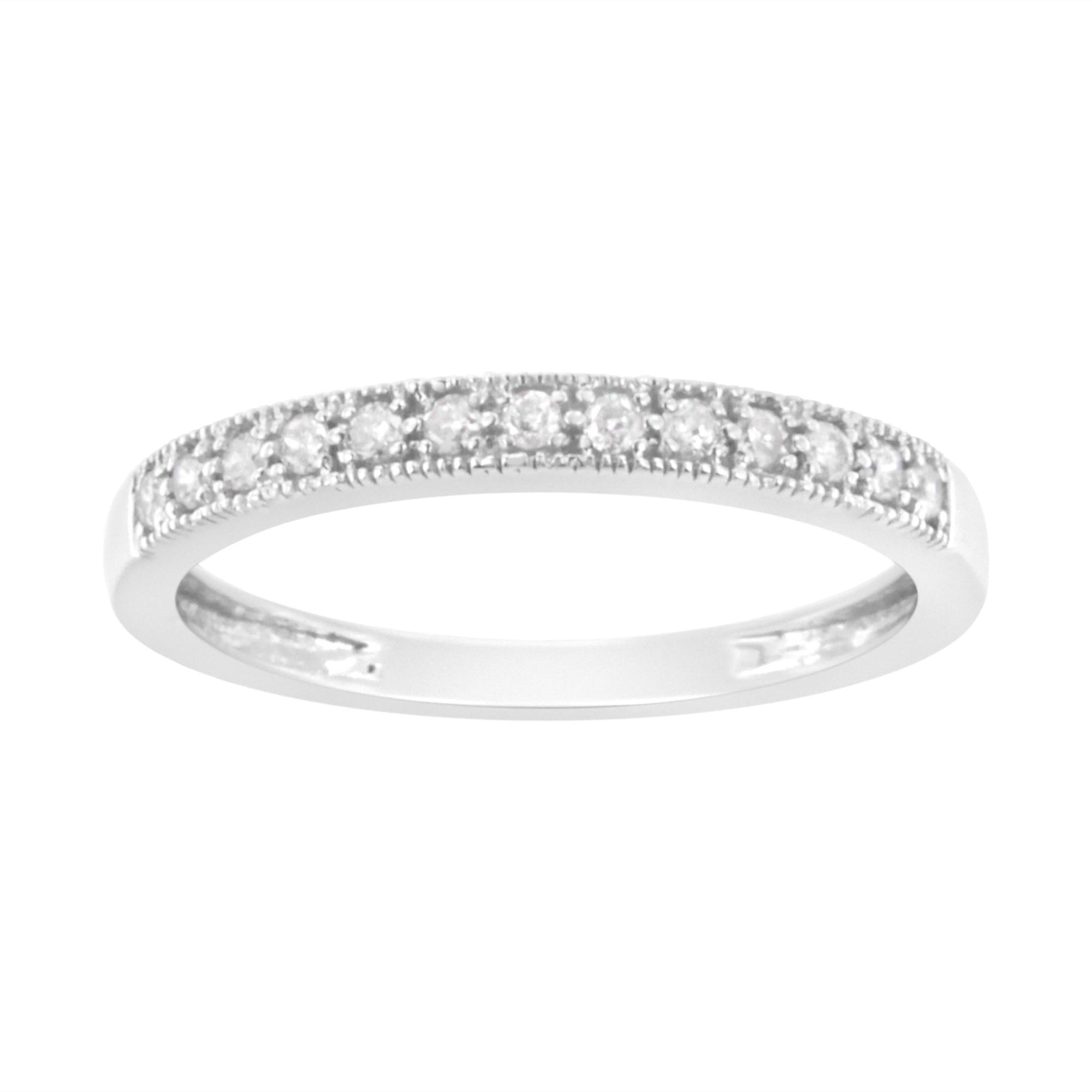 IGI Certified 1/7 Cttw Diamond 10K White Gold Prong Set Beaded Milgrain Band Style Ring (I-J Color, I2-I3 Clarity) - Size 7 - LinkagejewelrydesignLinkagejewelrydesign