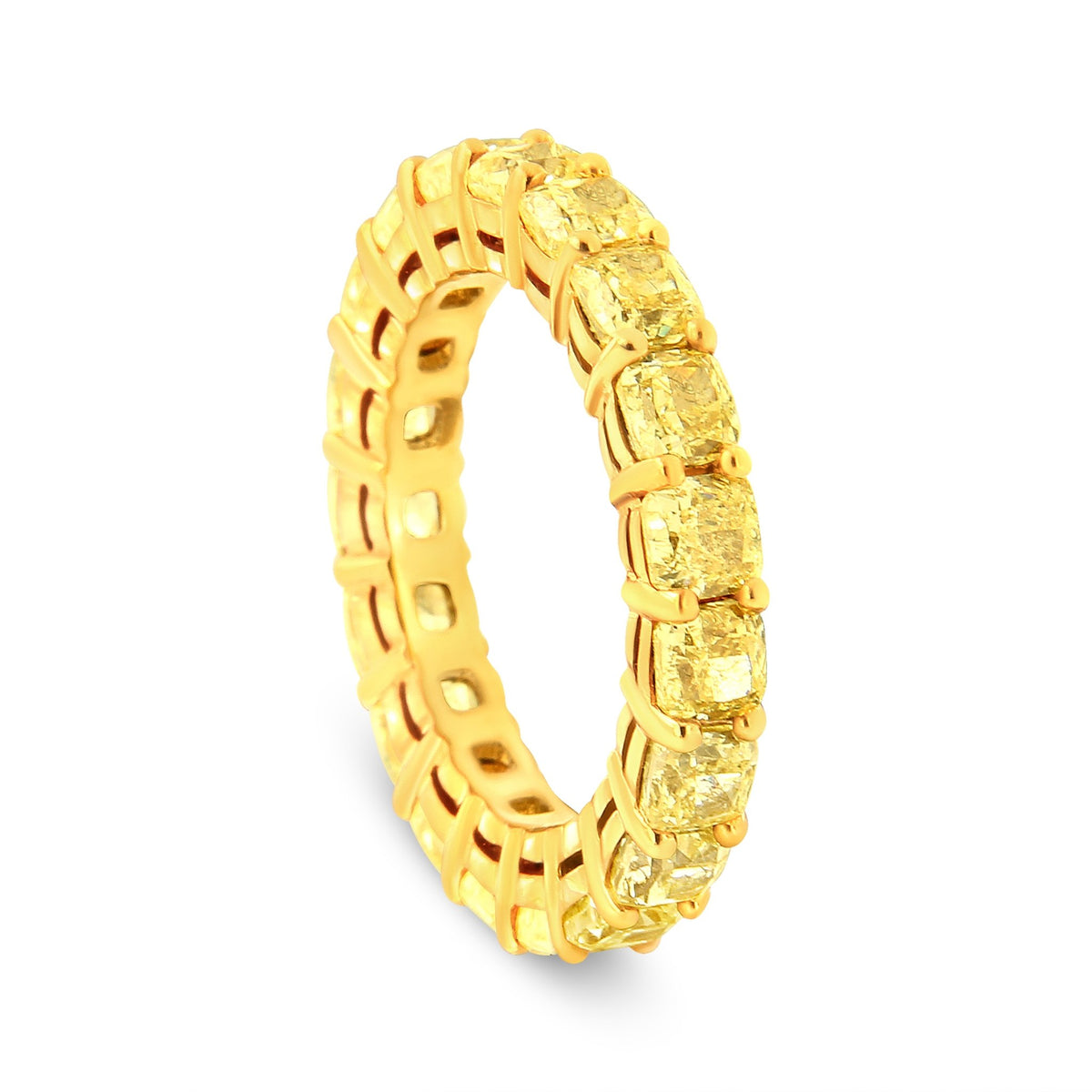 IGI Certified 18K Yellow Gold 5.0 Cttw Shared Prong Set Natural Fancy Yellow Cushion Diamond Eternity Band Ring (Yellow Color, VVS2-VS1 Clarity) - Ring Size 6 - LinkagejewelrydesignLinkagejewelrydesign