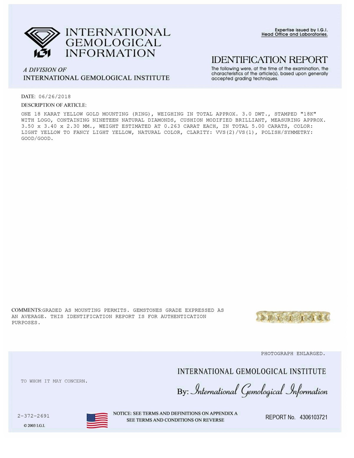 IGI Certified 18K Yellow Gold 5.0 Cttw Shared Prong Set Natural Fancy Yellow Cushion Diamond Eternity Band Ring (Yellow Color, VVS2-VS1 Clarity) - Ring Size 6 - LinkagejewelrydesignLinkagejewelrydesign