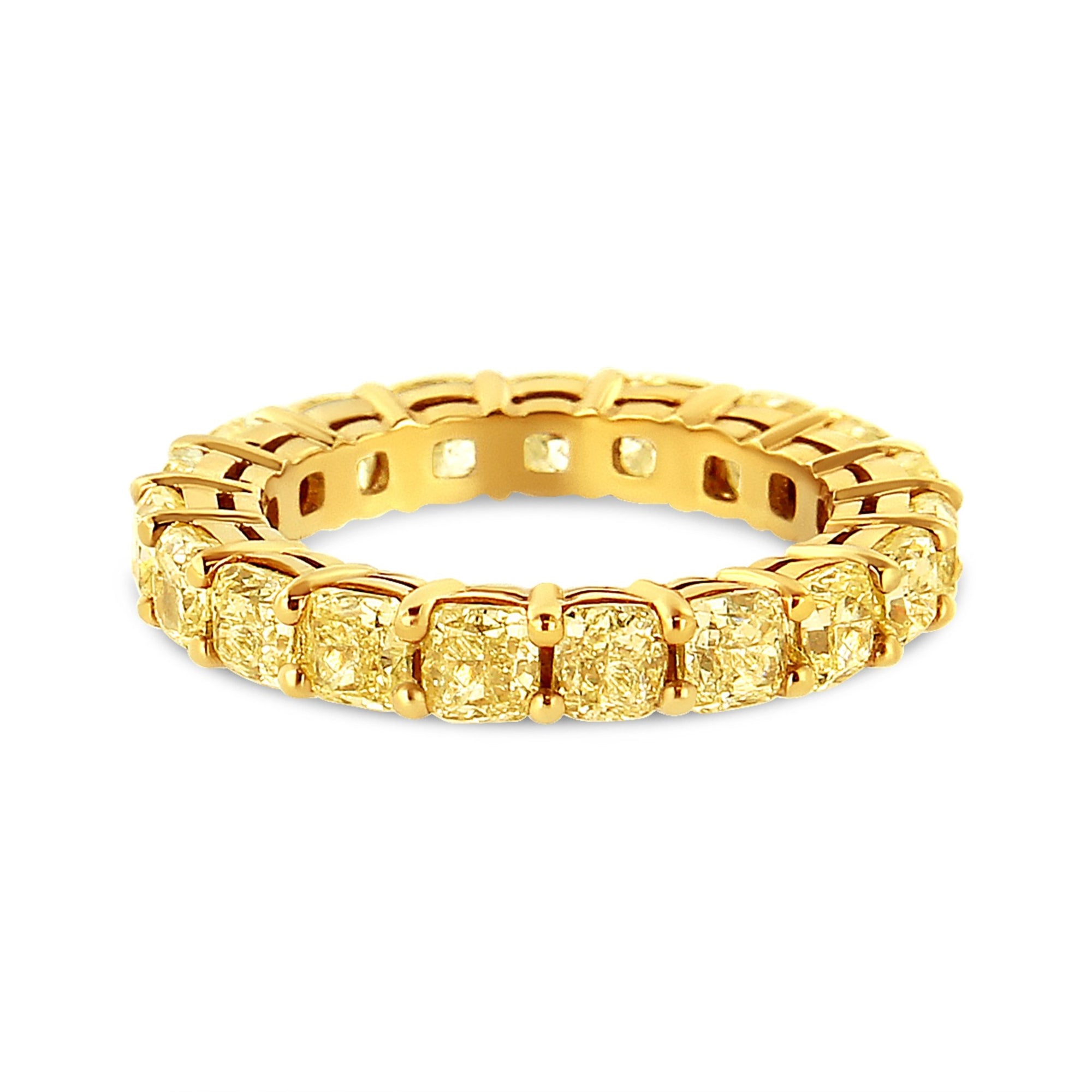 IGI Certified 18K Yellow Gold 5.0 Cttw Shared Prong Set Natural Fancy Yellow Cushion Diamond Eternity Band Ring (Yellow Color, VVS2-VS1 Clarity) - Ring Size 6 - LinkagejewelrydesignLinkagejewelrydesign