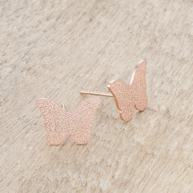 Jess Glittery Butterfly Rose Gold Stud Earrings - LinkagejewelrydesignLinkagejewelrydesign