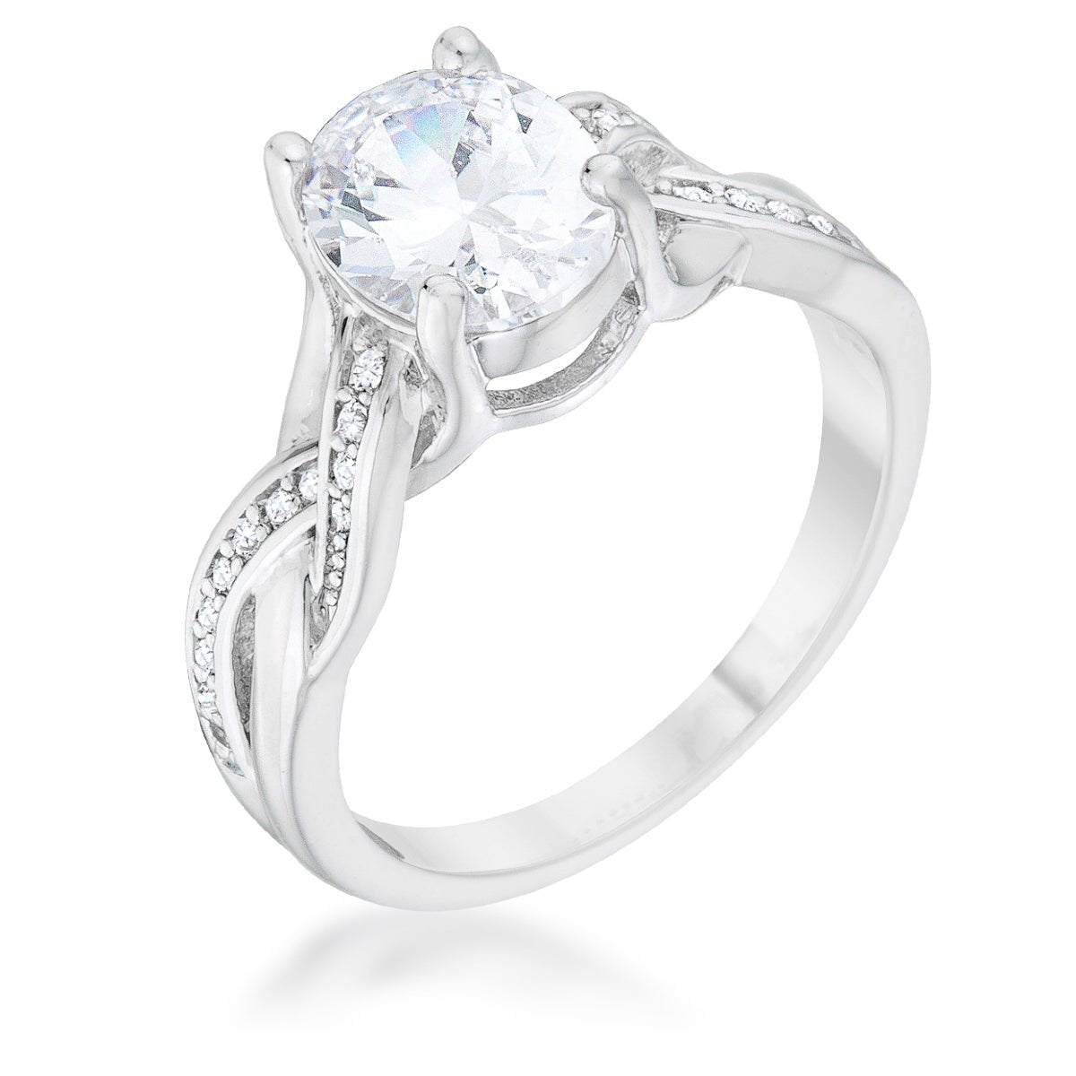 Justine 2ct CZ Rhodium Classic Oval Ring, &lt;b&gt;Size 5&lt;/b&gt; - LinkagejewelrydesignLinkagejewelrydesign