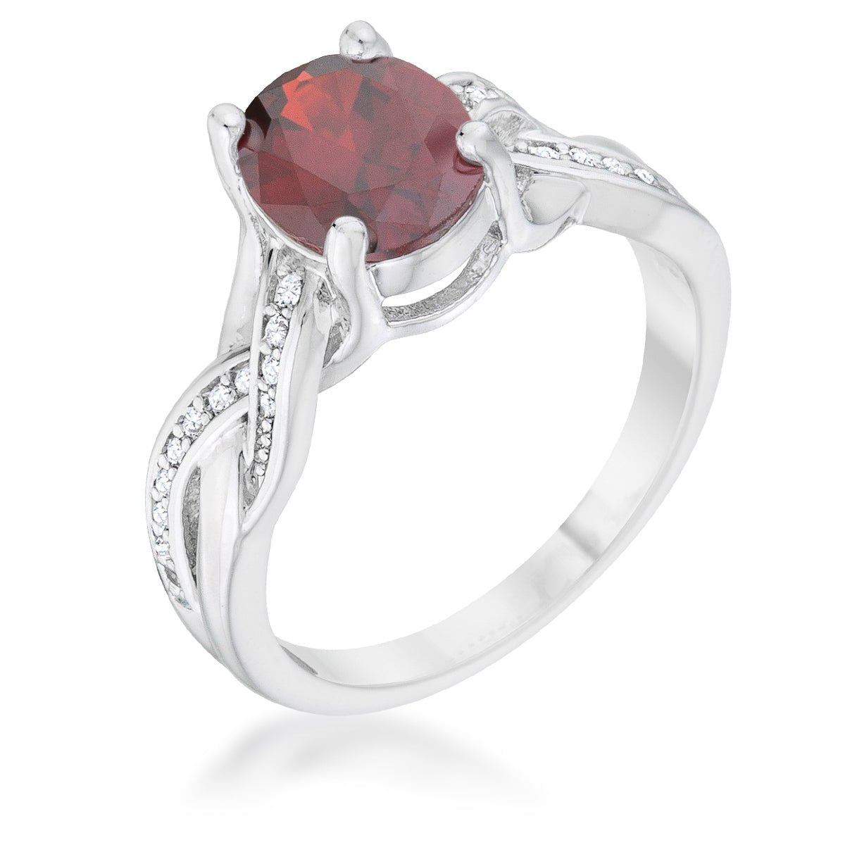 Justine 2ct Garnet CZ Rhodium Classic Oval Ring, &lt;b&gt;Size 5&lt;/b&gt; - LinkagejewelrydesignLinkagejewelrydesign