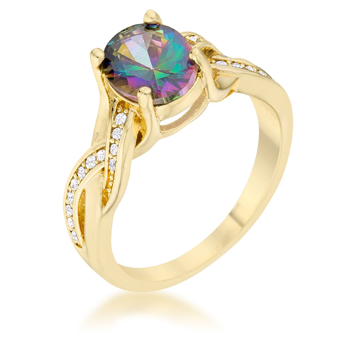 Justine 2ct Mystic CZ 14k Gold Classic Oval Ring, &lt;b&gt;Size 5&lt;/b&gt; - LinkagejewelrydesignLinkagejewelrydesign