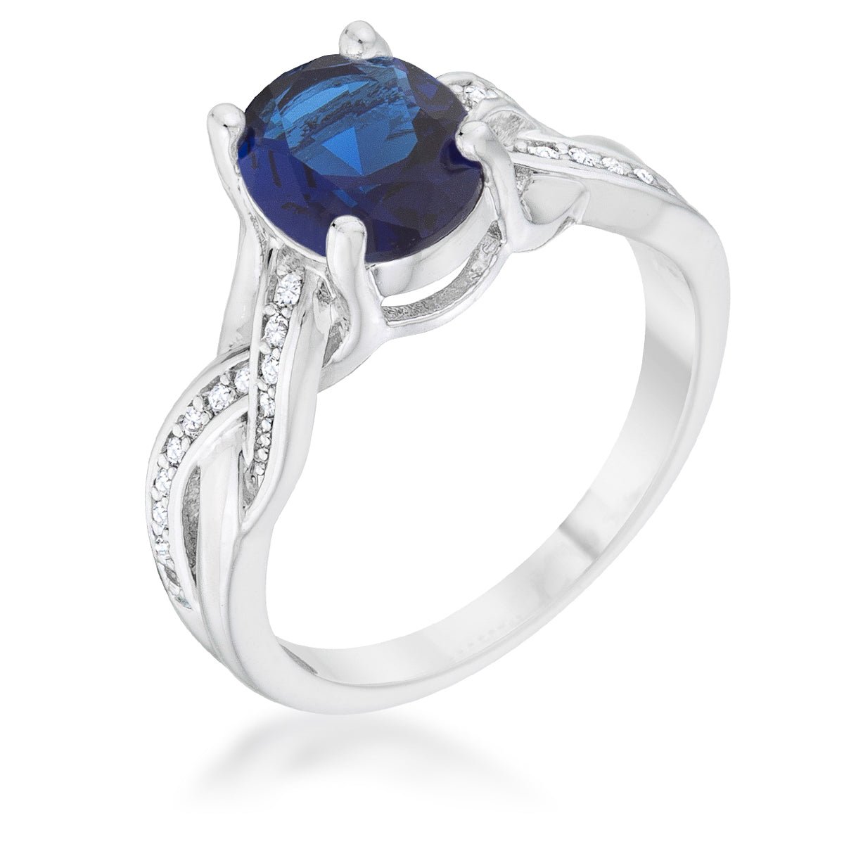 Justine 2ct Sapphire CZ Rhodium Classic Oval Ring, &lt;b&gt;Size 5&lt;/b&gt; - LinkagejewelrydesignLinkagejewelrydesign