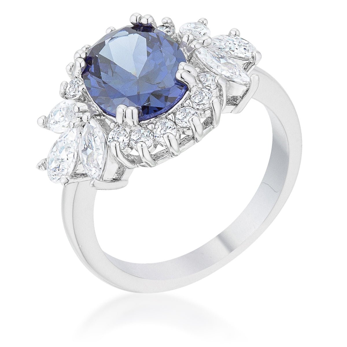 Krizia 4.2ct Tanzanite CZ Rhodium Classic Ring - LinkagejewelrydesignLinkagejewelrydesign