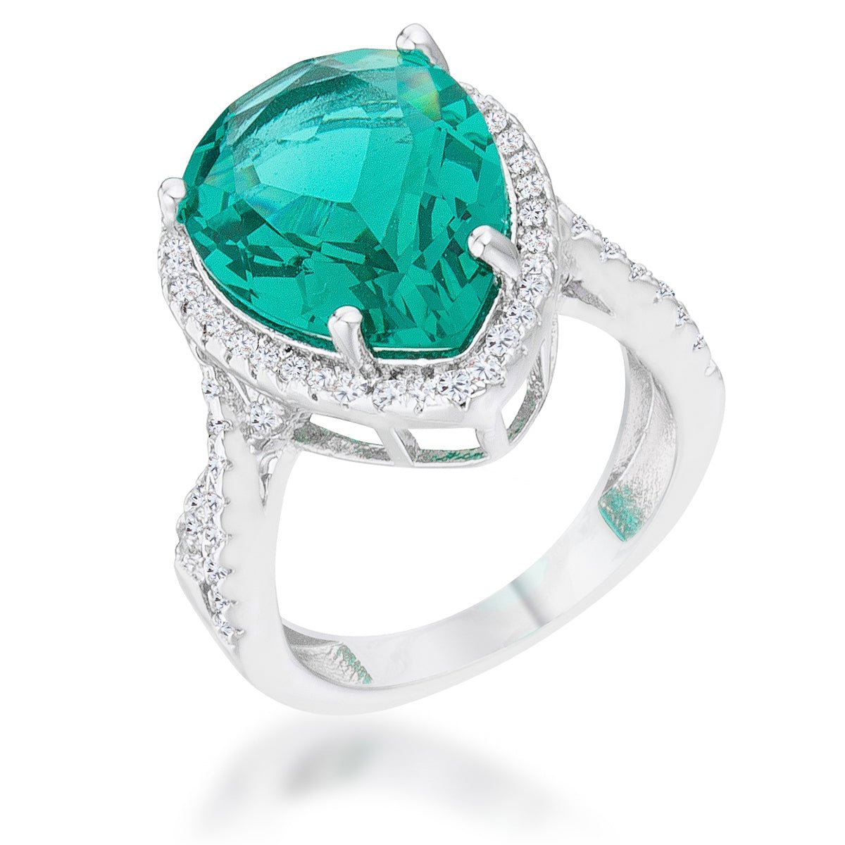 Laura 9.9ct Blue Green CZ Rhodium Classic Teardrop Ring, &lt;b&gt;Size 5&lt;/b&gt; - LinkagejewelrydesignLinkagejewelrydesign