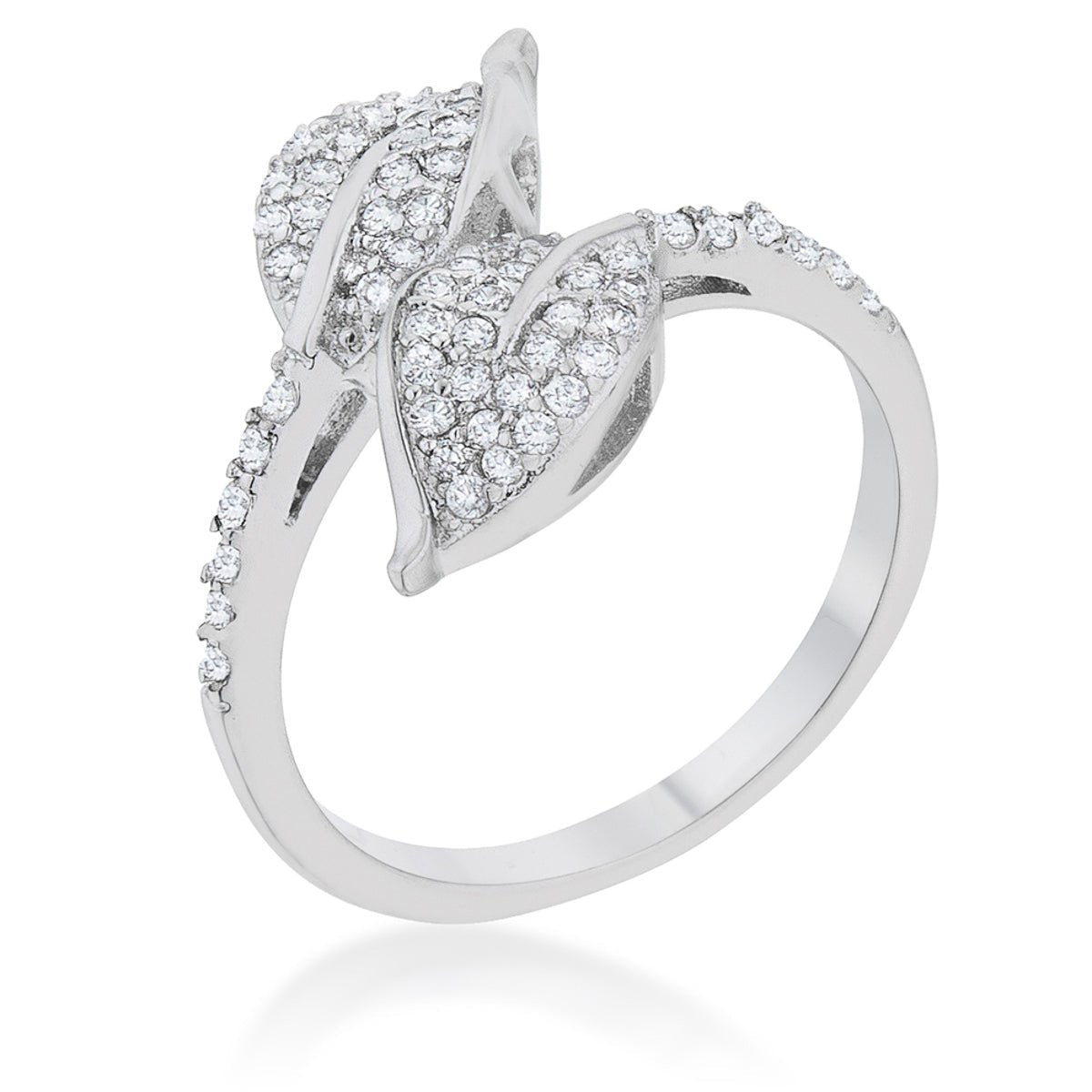 Liana 0.1ct CZ Rhodium Leaf Wrap Ring - LinkagejewelrydesignLinkagejewelrydesign