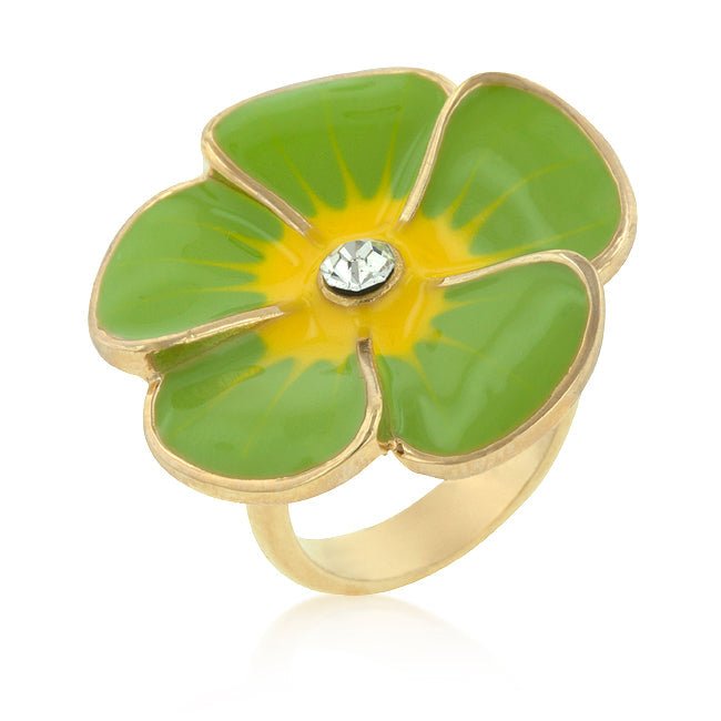 Light Green Enamel Large Floral Ring - LinkagejewelrydesignLinkagejewelrydesign