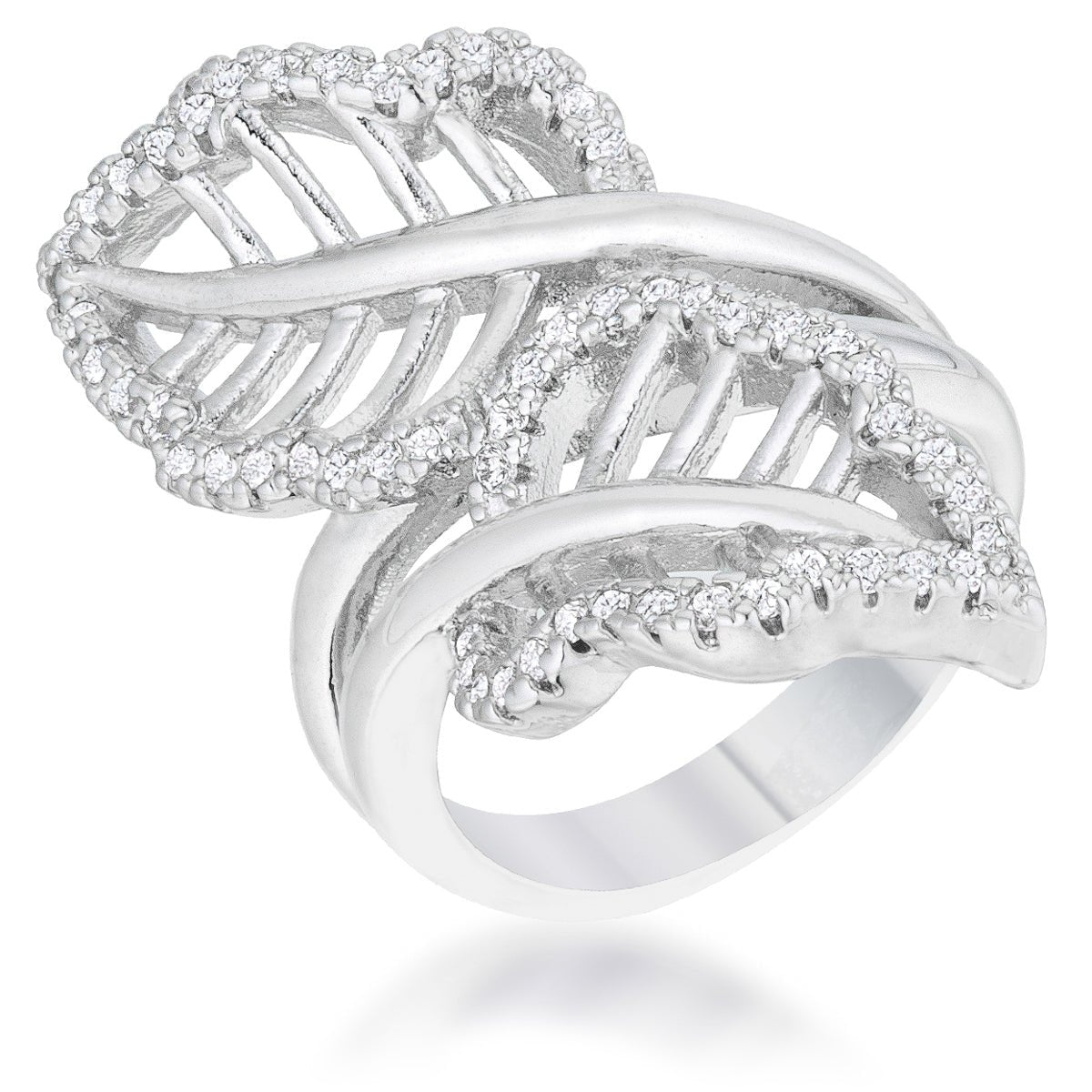 Lina 0.4ct CZ Rhodium Leaf Wrap Ring, &lt;b&gt;Size 5&lt;/b&gt; - LinkagejewelrydesignLinkagejewelrydesign