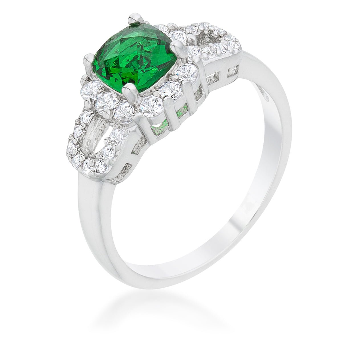 Liz 1.1ct Emerald CZ Rhodium Classic Ring - LinkagejewelrydesignLinkagejewelrydesign