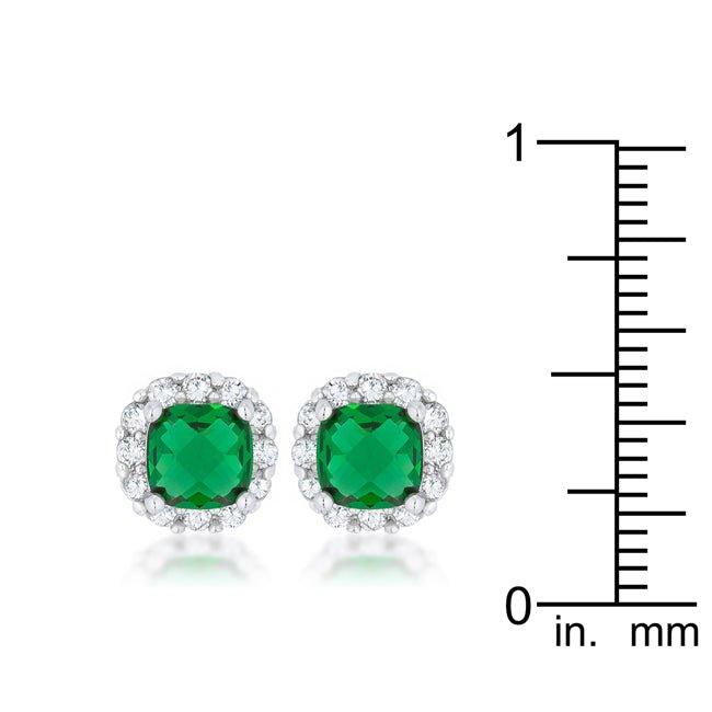 Liz 2ct Emerald CZ Rhodium Classic Cushion Stud Earrings - LinkagejewelrydesignLinkagejewelrydesign