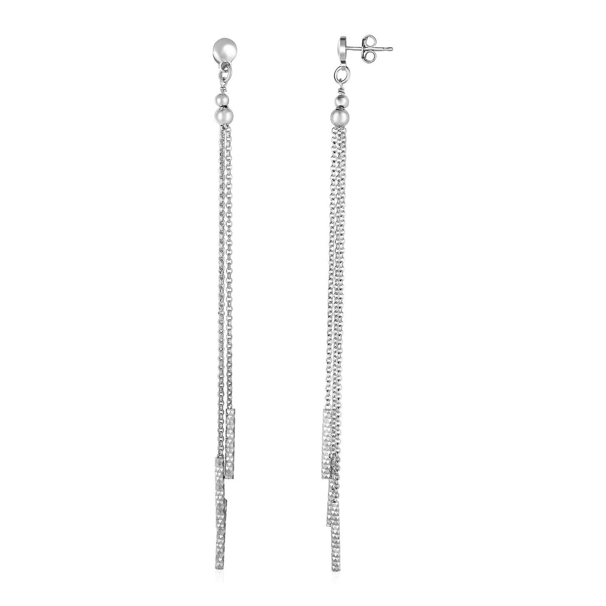 Long Chain Tassel and Textured Bar Drop Earrings in Sterling Silver - LinkagejewelrydesignLinkagejewelrydesign