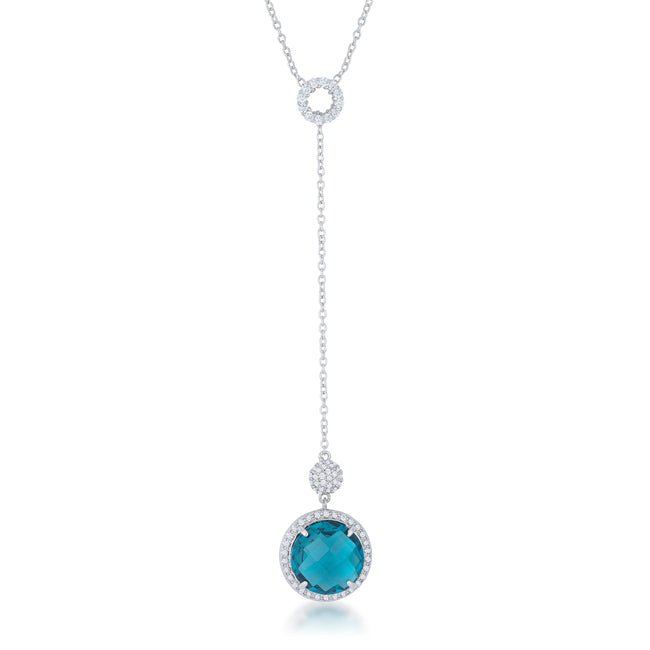 Lori 10.9ct Aqua CZ Rhodium Classic Drop Lariat Necklace - LinkagejewelrydesignLinkagejewelrydesign