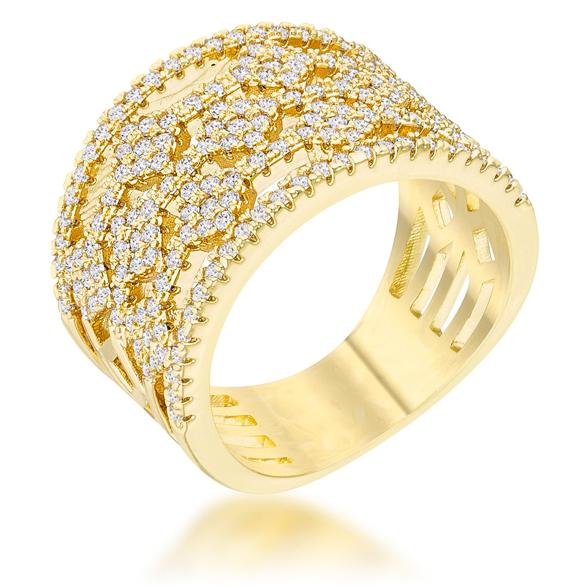 Marlene 0.6ct CZ 14k Gold Wide Band Cocktail Ring, &lt;b&gt;Size 5&lt;/b&gt; - LinkagejewelrydesignLinkagejewelrydesign