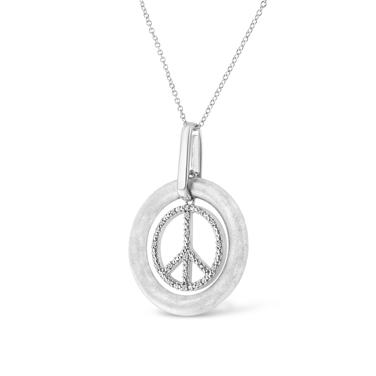 Matte Finish .925 Sterling Silver Diamond Accent Dancing Peace Sign 18&quot; Pendant Necklace (I-J Color, I1-I2 Clarity) - LinkagejewelrydesignLinkagejewelrydesign
