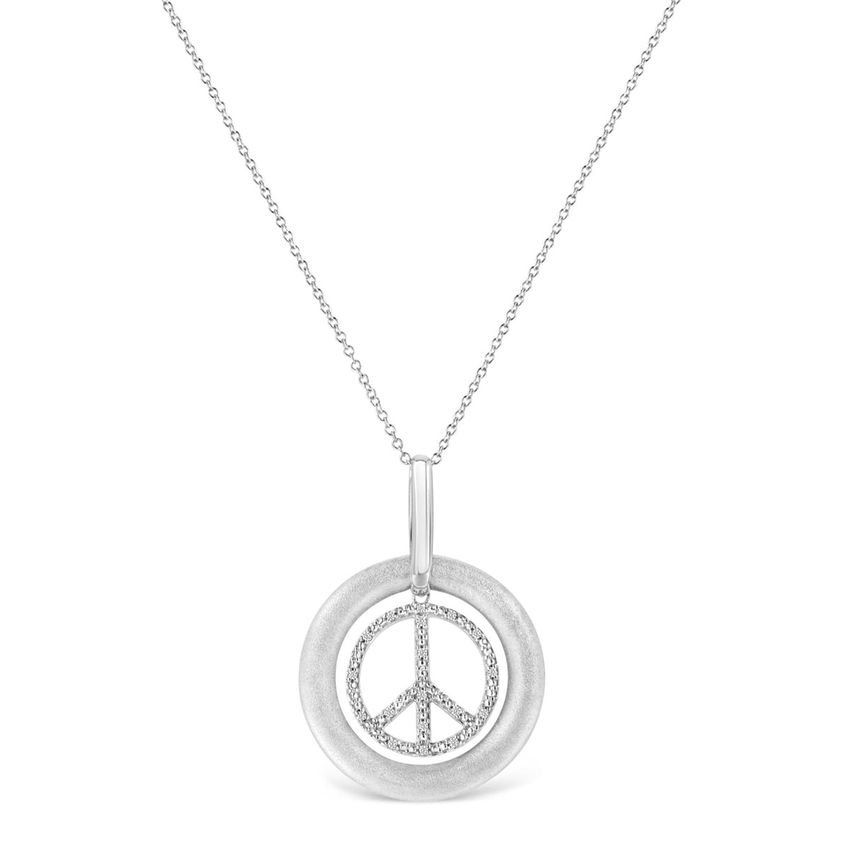 Matte Finish .925 Sterling Silver Diamond Accent Dancing Peace Sign 18&quot; Pendant Necklace (I-J Color, I1-I2 Clarity) - LinkagejewelrydesignLinkagejewelrydesign