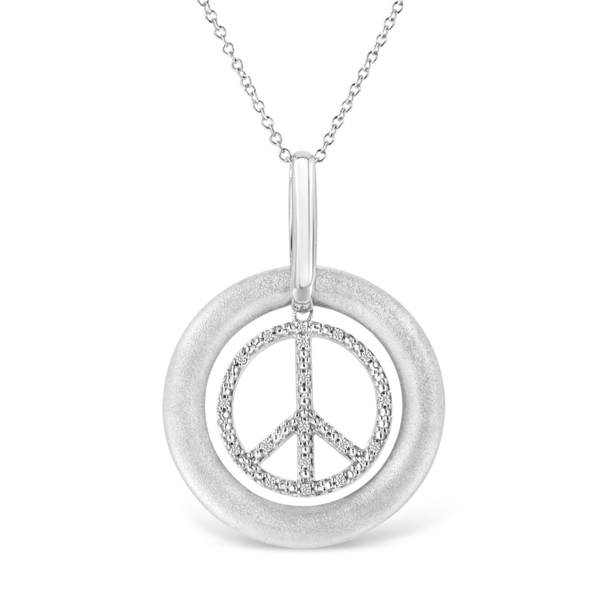 Matte Finish .925 Sterling Silver Diamond Accent Dancing Peace Sign 18&quot; Pendant Necklace (I-J Color, I1-I2 Clarity) - LinkagejewelrydesignLinkagejewelrydesign