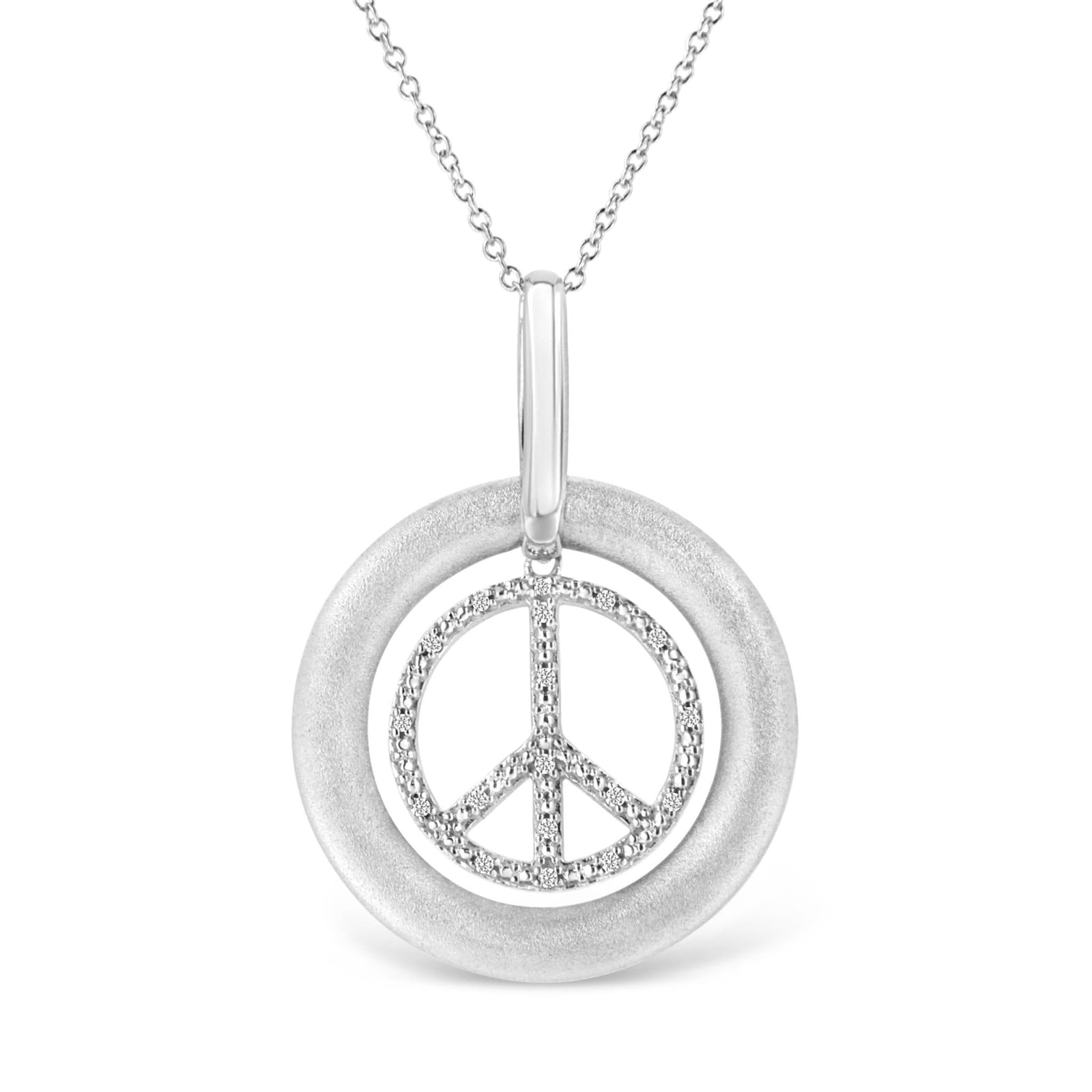 Matte Finish .925 Sterling Silver Diamond Accent Dancing Peace Sign 18" Pendant Necklace (I-J Color, I1-I2 Clarity) - LinkagejewelrydesignLinkagejewelrydesign