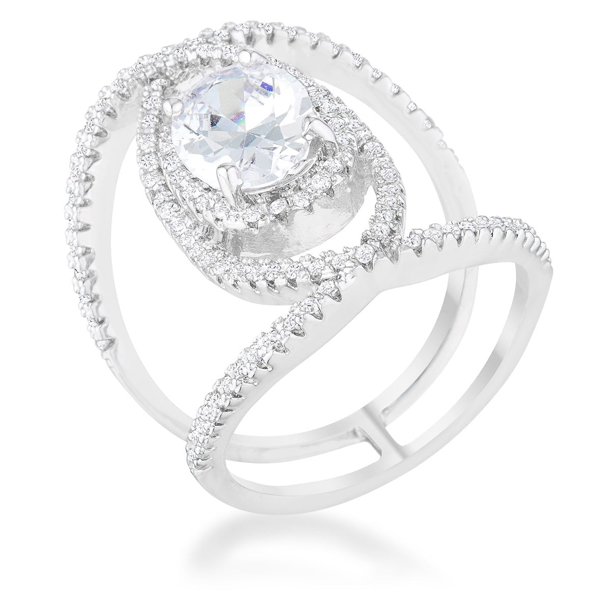 Maura 2.4ct CZ Rhodium Contemporary Cocktail Ring, &lt;b&gt;Size 5&lt;/b&gt; - LinkagejewelrydesignLinkagejewelrydesign