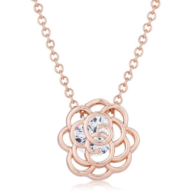 Maya 1.28ct CZ Rose Gold Rose Drop Pendant - LinkagejewelrydesignLinkagejewelrydesign