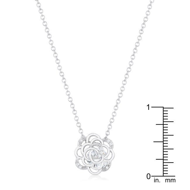 Maya 1.37ct CZ Rhodium Rose Drop Necklace - LinkagejewelrydesignLinkagejewelrydesign