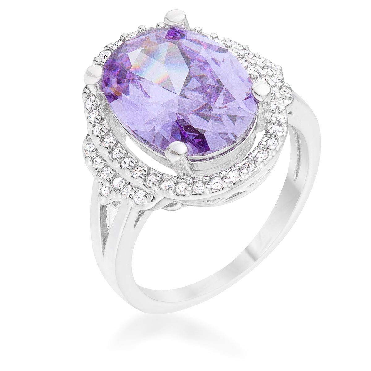 Melanie 5.95ct Amethyst CZ Rhodium Cocktail Ring, &lt;b&gt;Size 5&lt;/b&gt; - LinkagejewelrydesignLinkagejewelrydesign