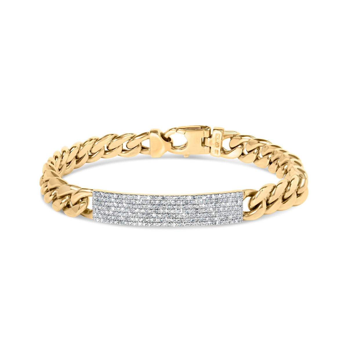 Men's 10K Yellow Gold 1 1/2 Cttw Diamond ID Cuban Bracelet (I - J Color, I2 - I3 Clarity) - 8.5 Inches - LinkagejewelrydesignLinkagejewelrydesign