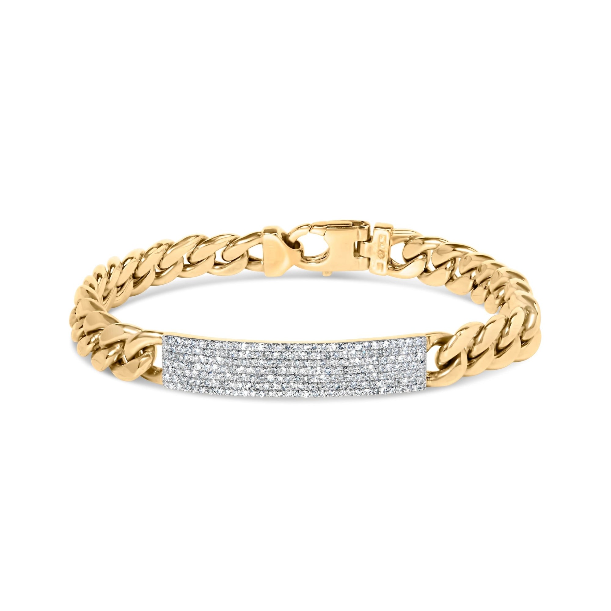 Men's 10K Yellow Gold 1 1/2 Cttw Diamond ID Cuban Bracelet (I - J Color, I2 - I3 Clarity) - 8.5 Inches - LinkagejewelrydesignLinkagejewelrydesign