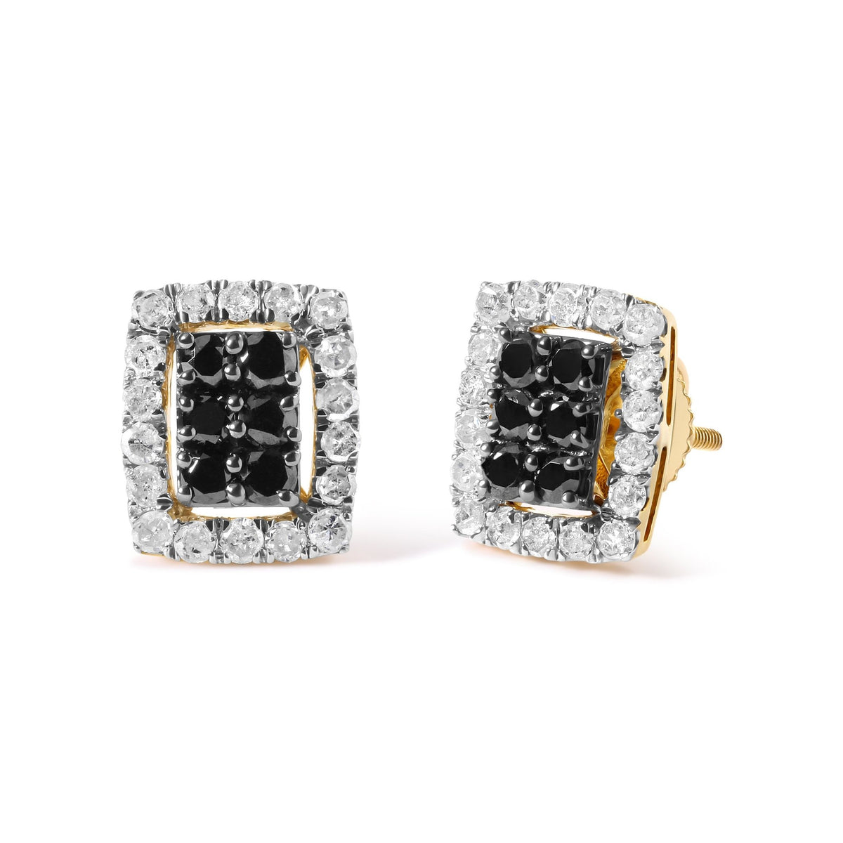 Men&#39;s 10K Yellow Gold 1.00 Cttw White and Black Diamond Emerald Shape Halo Stud Earring (Black / I-J Color, I2-I3 Clarity) - LinkagejewelrydesignLinkagejewelrydesign