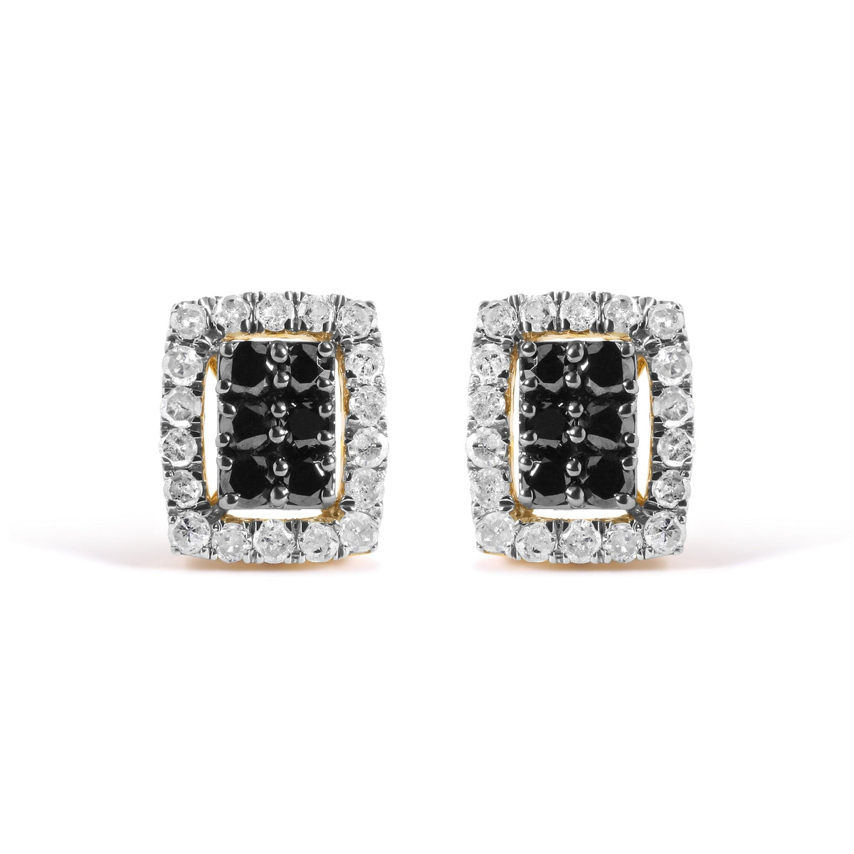 Men&#39;s 10K Yellow Gold 1.00 Cttw White and Black Diamond Emerald Shape Halo Stud Earring (Black / I-J Color, I2-I3 Clarity) - LinkagejewelrydesignLinkagejewelrydesign
