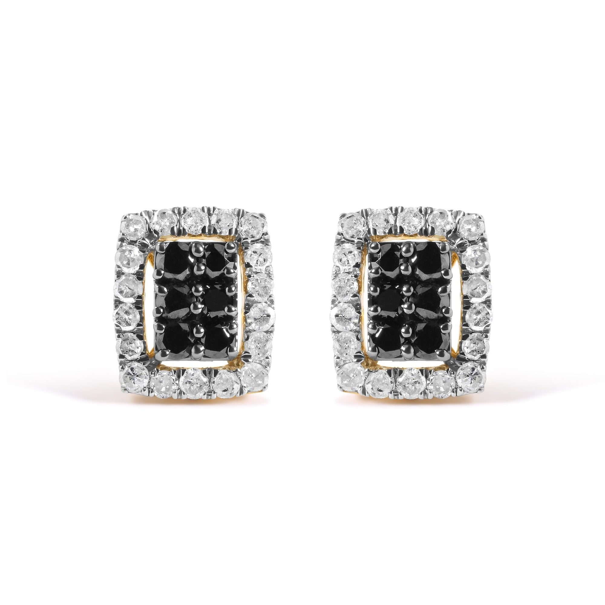 Men's 10K Yellow Gold 1.00 Cttw White and Black Diamond Emerald Shape Halo Stud Earring (Black / I-J Color, I2-I3 Clarity) - LinkagejewelrydesignLinkagejewelrydesign