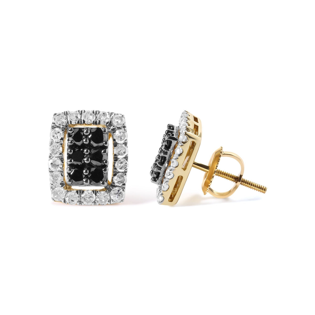 Men&#39;s 10K Yellow Gold 1.00 Cttw White and Black Diamond Emerald Shape Halo Stud Earring (Black / I-J Color, I2-I3 Clarity) - LinkagejewelrydesignLinkagejewelrydesign