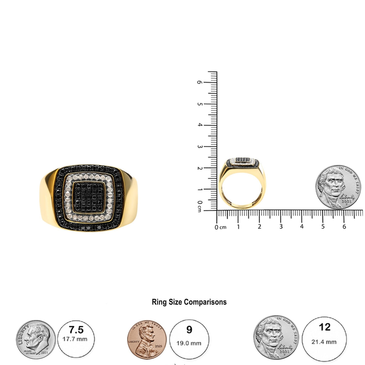 Men&#39;s 10K Yellow Gold 3/4 Cttw White and Black Treated Diamond Ring Band (Black / I-J Color, I2-I3 Clarity) - Size 10 - LinkagejewelrydesignLinkagejewelrydesign