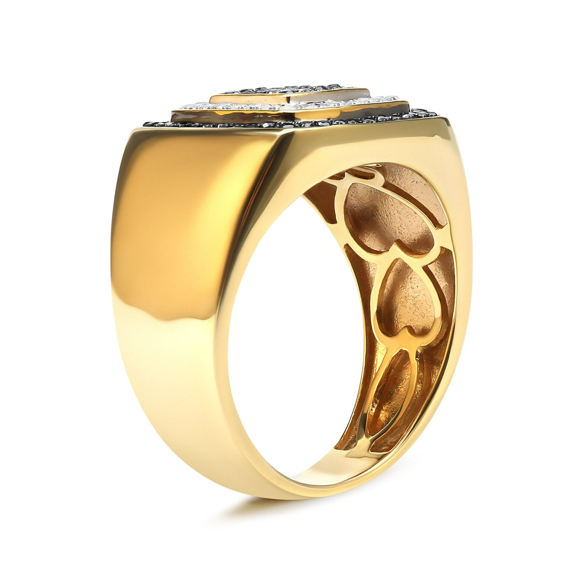 Men&#39;s 10K Yellow Gold 3/4 Cttw White and Black Treated Diamond Ring Band (Black / I-J Color, I2-I3 Clarity) - Size 10 - LinkagejewelrydesignLinkagejewelrydesign