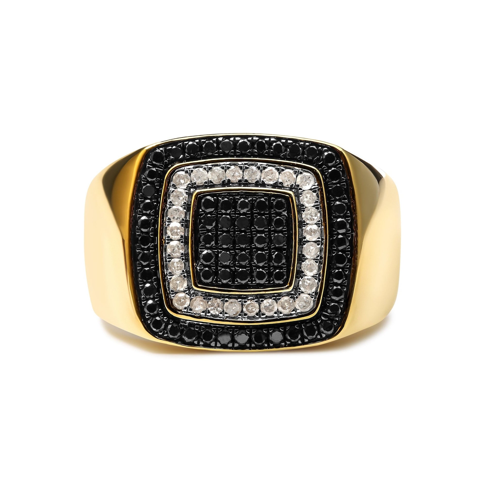 Men's 10K Yellow Gold 3/4 Cttw White and Black Treated Diamond Ring Band (Black / I-J Color, I2-I3 Clarity) - Size 10 - LinkagejewelrydesignLinkagejewelrydesign