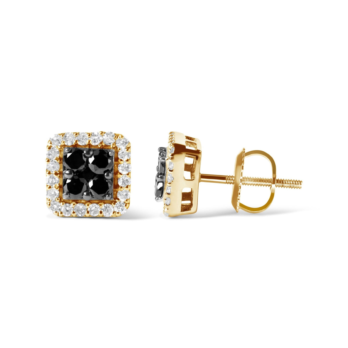 Men&#39;s 10K Yellow Gold 5/8 Cttw White and Black Treated Diamond Composite with Halo Stud Earring (Black / I-J, I2-I3 Clarity) - LinkagejewelrydesignLinkagejewelrydesign