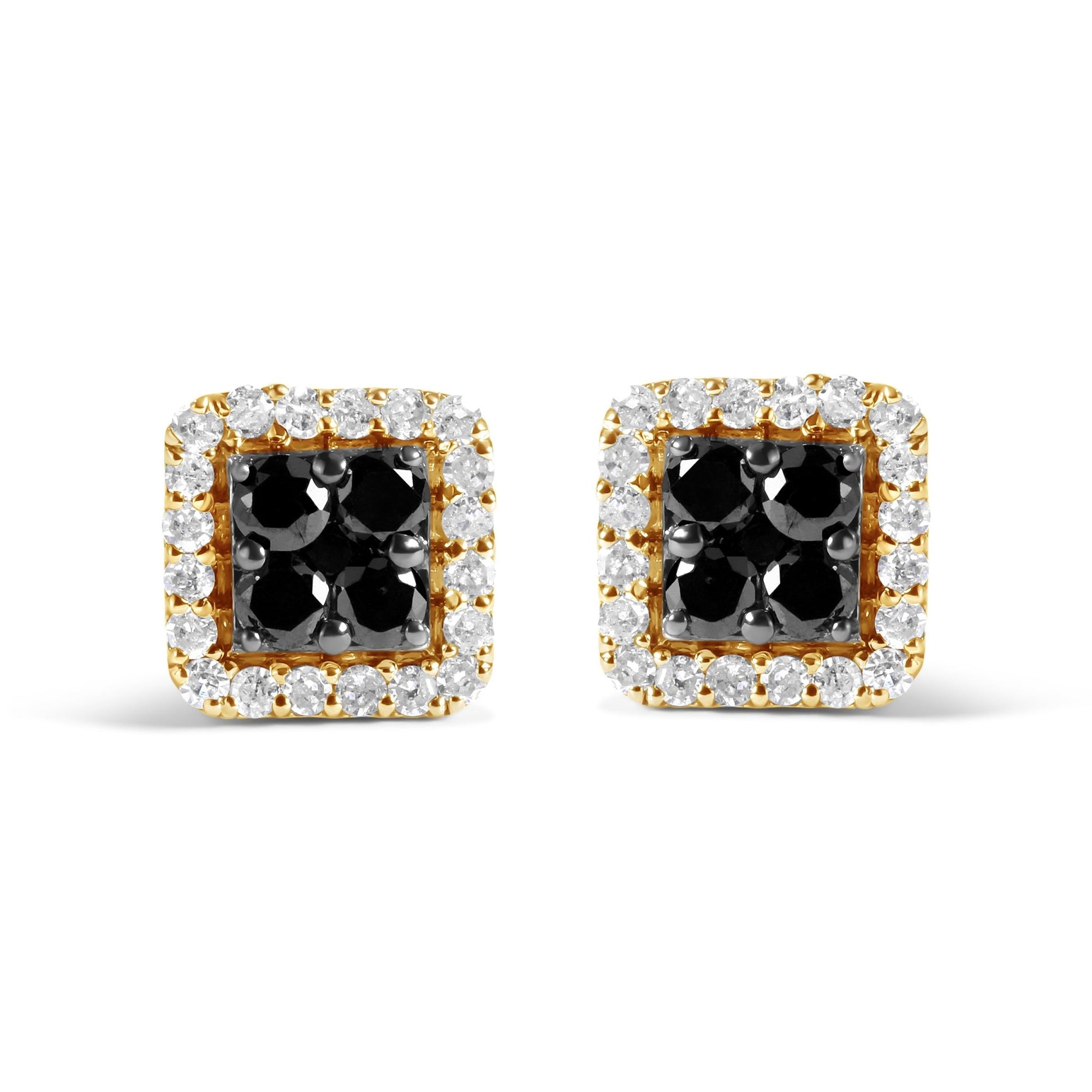 Men's 10K Yellow Gold 5/8 Cttw White and Black Treated Diamond Composite with Halo Stud Earring (Black / I-J, I2-I3 Clarity) - LinkagejewelrydesignLinkagejewelrydesign