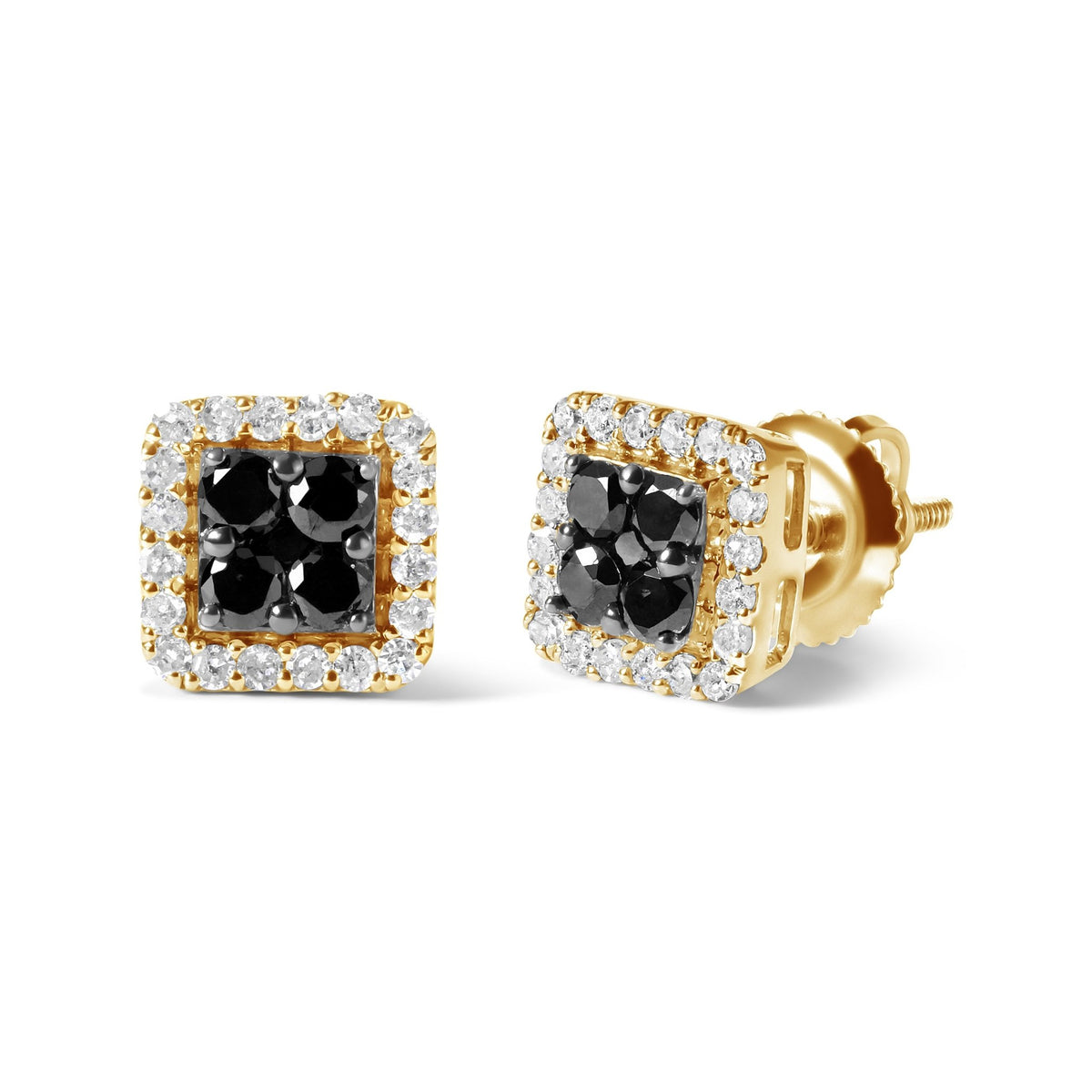 Men&#39;s 10K Yellow Gold 5/8 Cttw White and Black Treated Diamond Composite with Halo Stud Earring (Black / I-J, I2-I3 Clarity) - LinkagejewelrydesignLinkagejewelrydesign