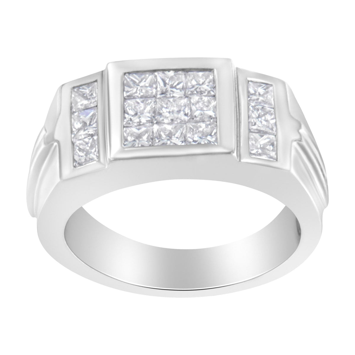 Men&#39;s 14K White Gold Diamond Cluster Ring (2 cttw, G-H Color, SI1-SI2 Clarity) - LinkagejewelrydesignLinkagejewelrydesign